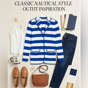 Ralph Lauren Striped Jersey Knit Blazer Jacket Blue White Size XXS